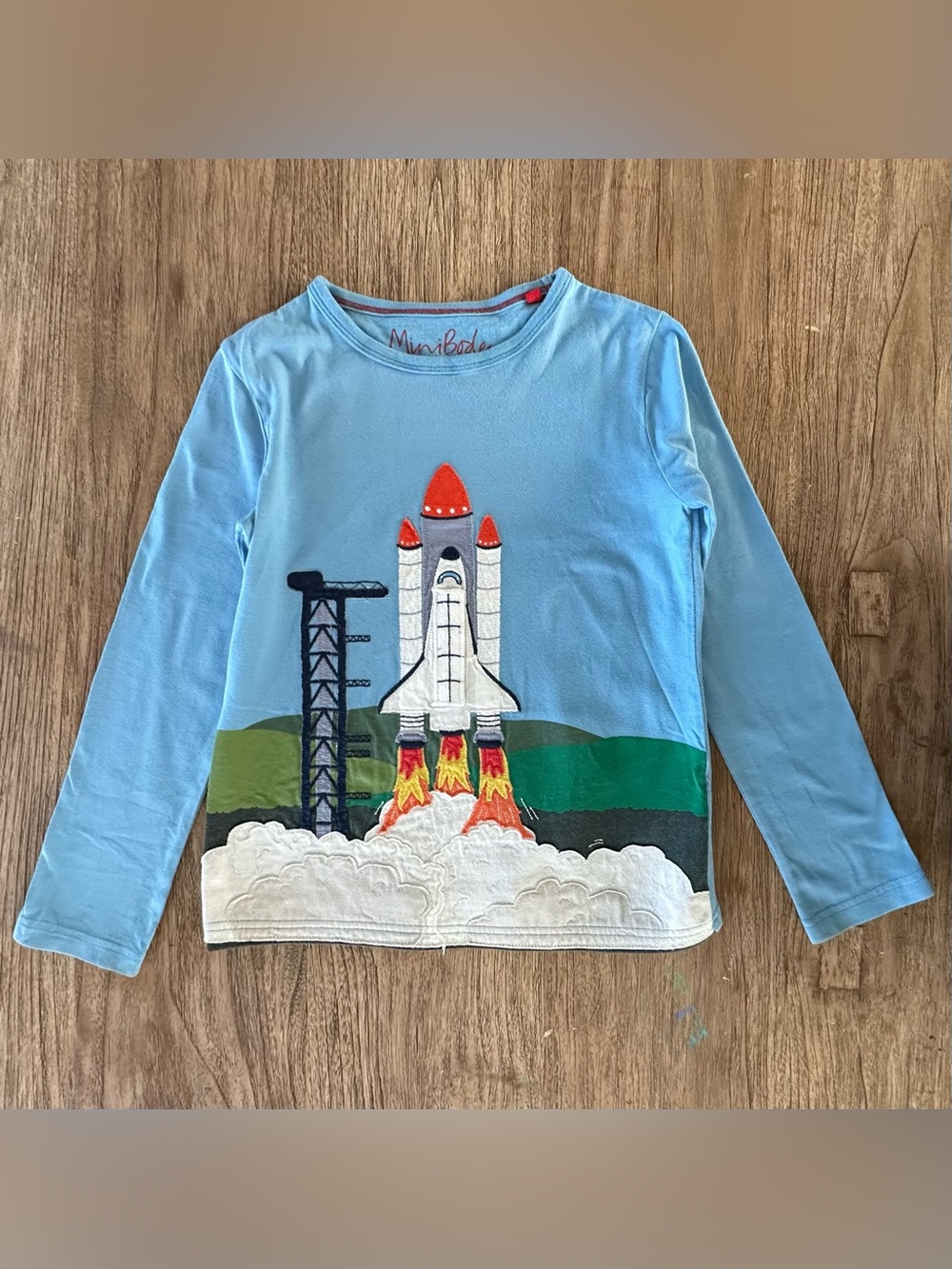 Mini Boden Light Blue Rocket Launch Long-Sleeve Tee